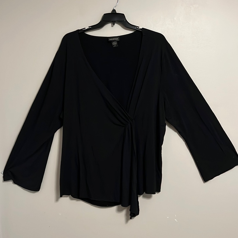 Lane Bryant Faux Wrap Black Stretchy Knit long sleeve blouse‎ 26/28